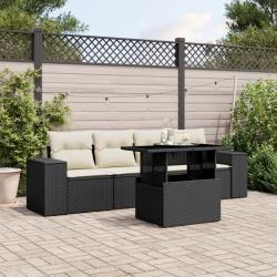 Salon de jardin 5 pcs avec coussins noir r&eacute;sine tress&eacute;e