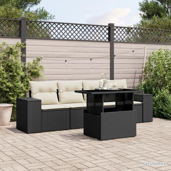 Salon de jardin 5 pcs avec coussins noir rsine tresse