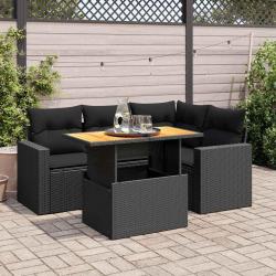 Salon de jardin 5 pcs avec coussins noir r&eacute;sine tress&eacute;e