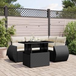 Salon de jardin 5 pcs avec coussins noir r&eacute;sine tress&eacute;e
