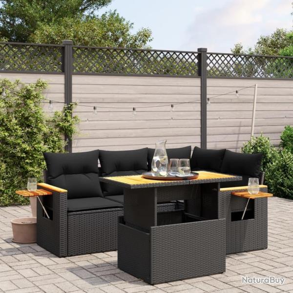 Salon de jardin 5 pcs avec coussins noir r�sine tress�e