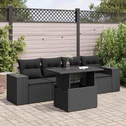 Salon de jardin 5 pcs avec coussins noir r&eacute;sine tress&eacute;e