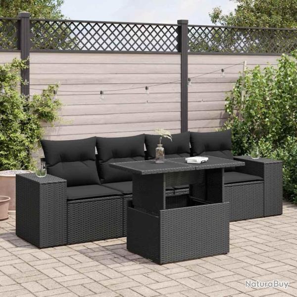 Salon de jardin 5 pcs avec coussins noir r�sine tress�e
