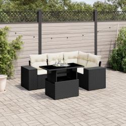Salon de jardin 5 pcs avec coussins noir r&eacute;sine tress&eacute;e