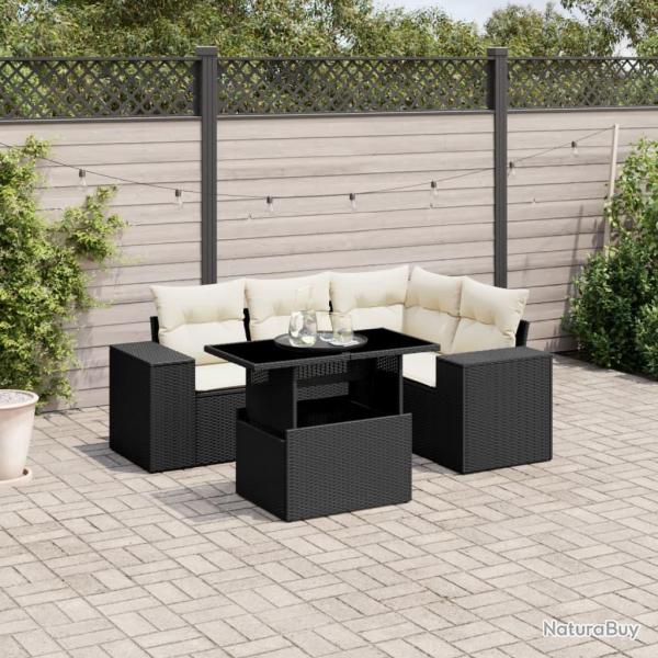 Salon de jardin 5 pcs avec coussins noir r�sine tress�e