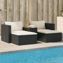 Salon de jardin 5 pcs avec coussins noir r&eacute;sine tress&eacute;e acacia