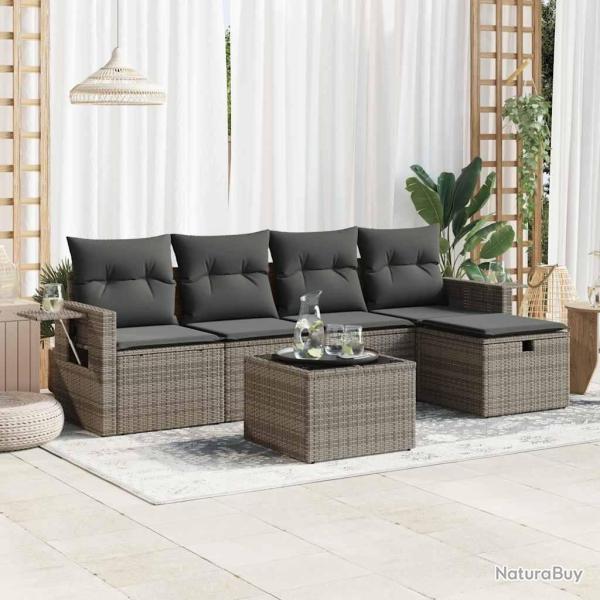 Salon de jardin 6 pcs avec coussins gris r�sine tress�e