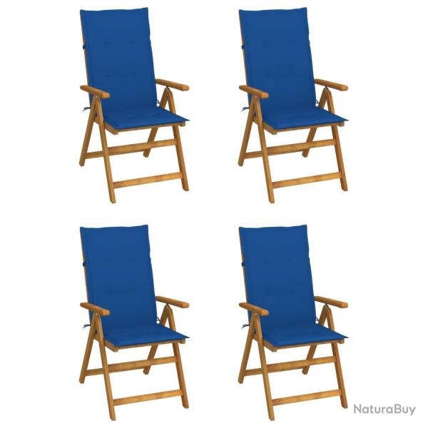 Chaises inclinables de jardin lot de 4 et coussins Bois acacia