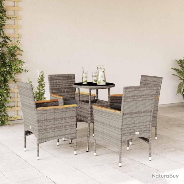 Ensemble � manger de jardin et coussins 5 pcs gris rotin verre