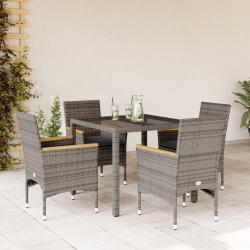 Ensemble &agrave; manger de jardin et coussins 5 pcs gris rotin verre