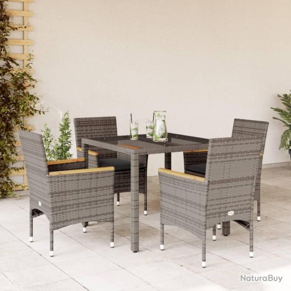 Ensemble � manger de jardin et coussins 5 pcs gris rotin verre