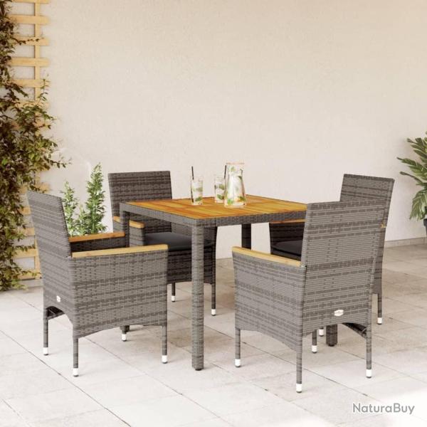 Ensemble � manger de jardin et coussins 5 pcs gris rotin acacia