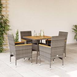 Ensemble &agrave; manger de jardin et coussins 5 pcs gris rotin acacia