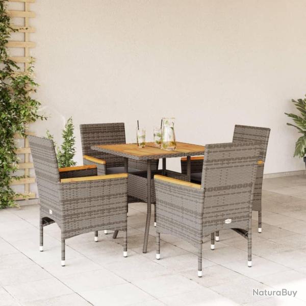 Ensemble � manger de jardin et coussins 5 pcs gris rotin acacia