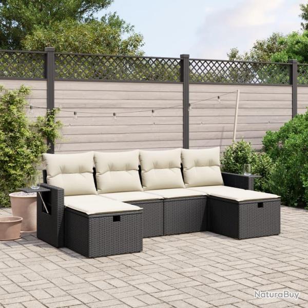 Salon de jardin 6 pcs avec coussins noir r�sine tress�e