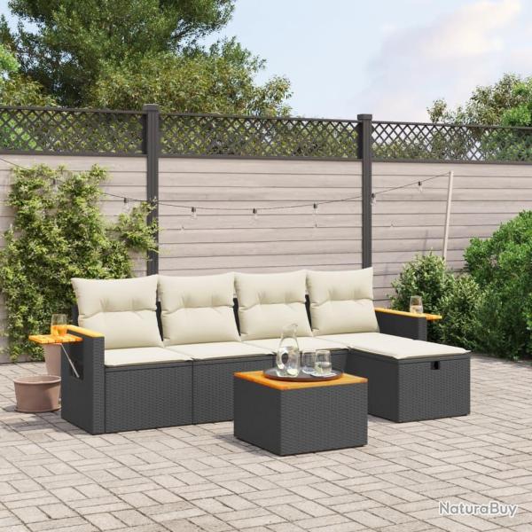 Salon de jardin 6 pcs avec coussins noir r�sine tress�e