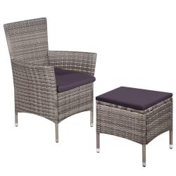 Chaise et tabouret d'ext&eacute;rieur et coussins R&eacute;sine tress&eacute;e Gris