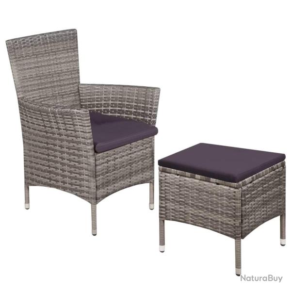 Chaise et tabouret d'ext�rieur et coussins R�sine tress�e Gris