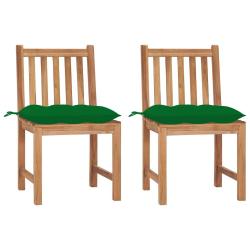 Chaises de jardin lot de 2 avec coussins Bois de teck massif