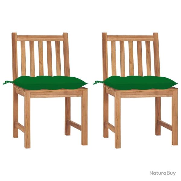 Chaises de jardin lot de 2 avec coussins Bois de teck massif