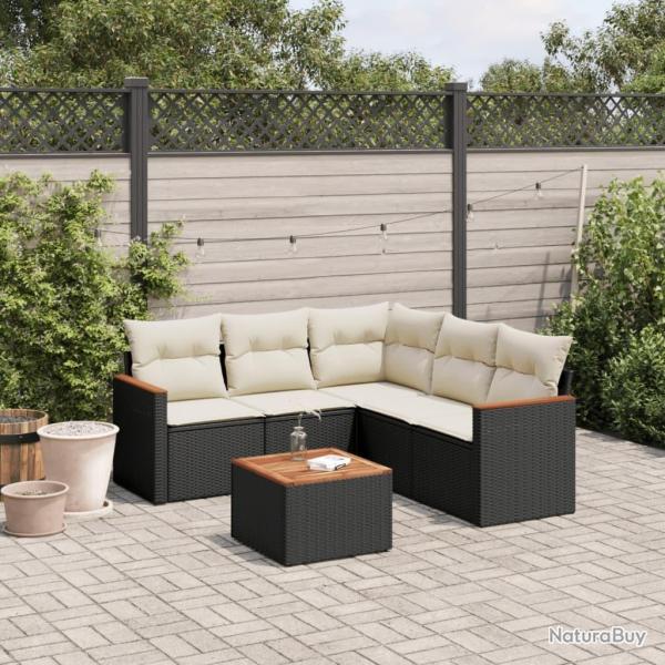 Salon de jardin 6 pcs avec coussins noir r�sine tress�e