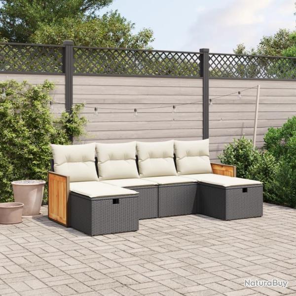 Salon de jardin 6 pcs avec coussins noir r�sine tress�e