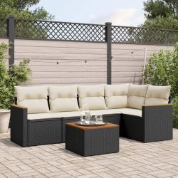 Salon de jardin 6 pcs avec coussins noir r&eacute;sine tress&eacute;e