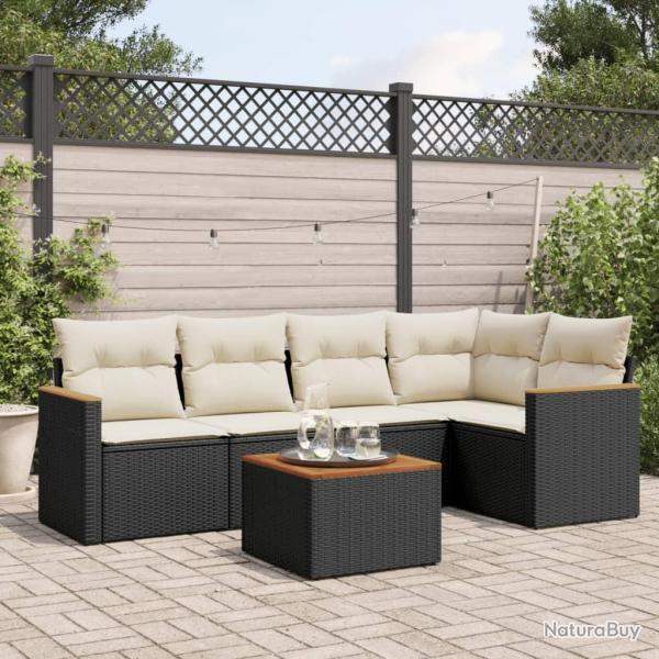 Salon de jardin 6 pcs avec coussins noir r�sine tress�e