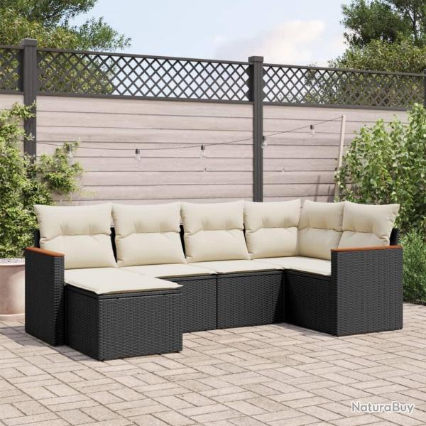 Salon de jardin 6 pcs avec coussins noir r�sine tress�e