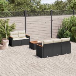 Salon de jardin 6 pcs avec coussins noir r&eacute;sine tress&eacute;e