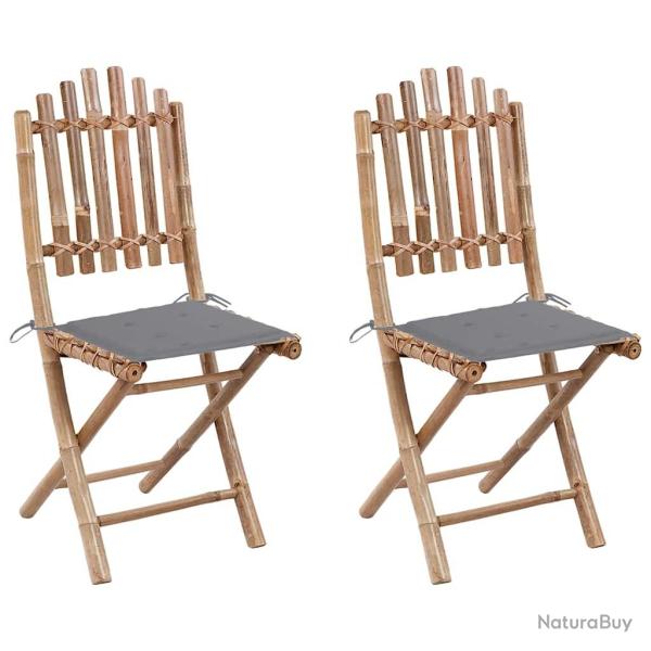Chaises pliables de jardin lot de 2 avec coussins Bambou