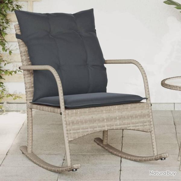 Chaise  bascule de jardin avec coussins gris clair poly rotin