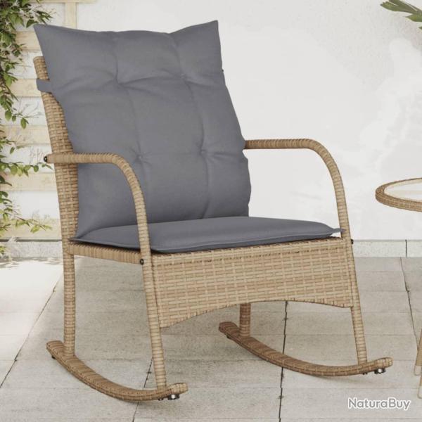 Chaise  bascule de jardin avec coussins beige rsine tresse