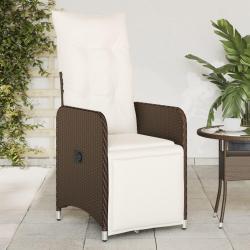 Chaise inclinable de jardin avec coussins marron r&eacute;sine tress&eacute;e