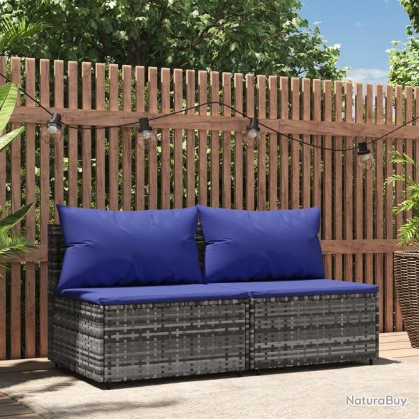 Canap�s centraux de jardin et coussins 2pcs Gris R�sine tress�e