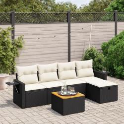 Salon de jardin 6 pcs avec coussins noir r&eacute;sine tress&eacute;e