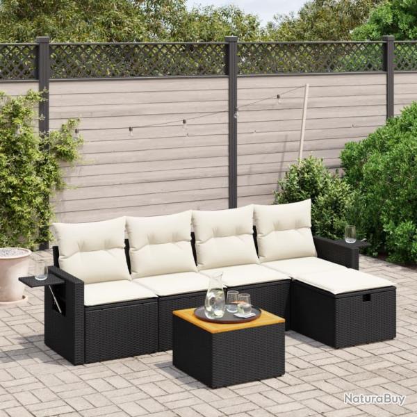 Salon de jardin 6 pcs avec coussins noir r�sine tress�e