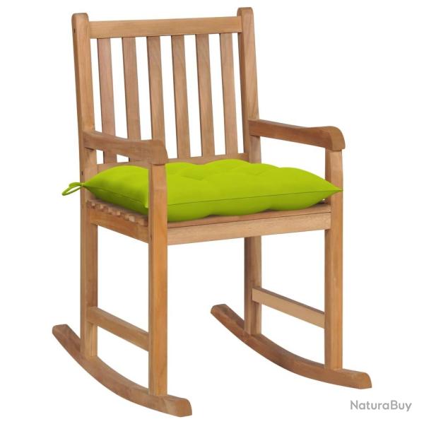 Chaise � bascule avec coussin vert vif Bois de teck solide