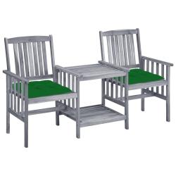 Chaises de jardin avec table &agrave; th&eacute; et coussins Acacia solide