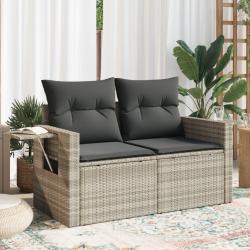 Canap&eacute; de jardin 2 places et coussins gris clair r&eacute;sine tress&eacute;e