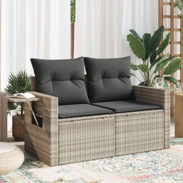 Canap� de jardin 2 places et coussins gris clair r�sine tress�e