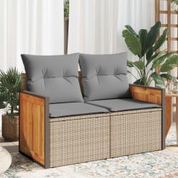 Canap&eacute; de jardin avec coussins 2 places beige r&eacute;sine tress&eacute;e