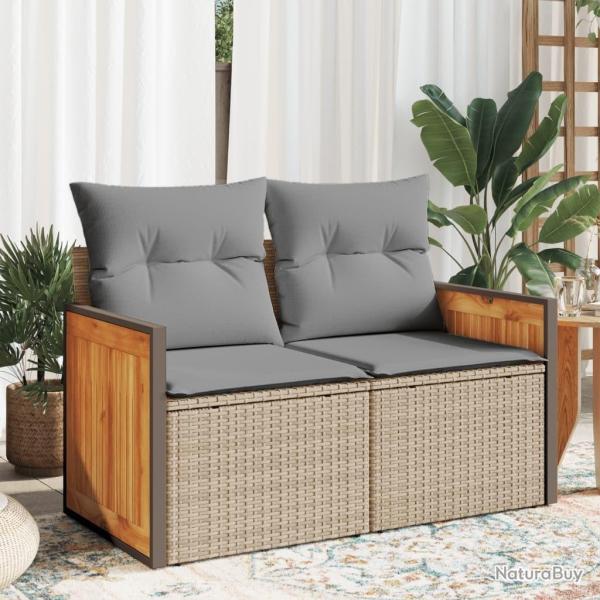 Canap� de jardin avec coussins 2 places beige r�sine tress�e