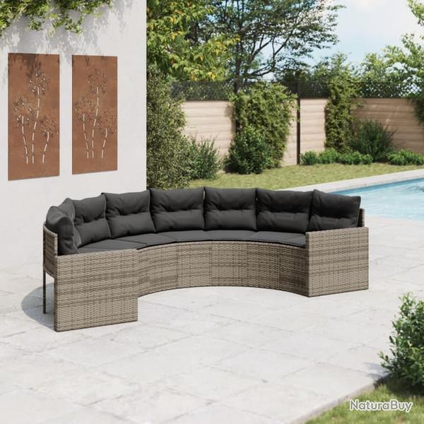 Canap� de jardin avec coussins demi-rond gris r�sine tress�e