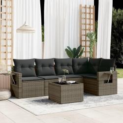 Salon de jardin 6 pcs avec coussins gris r&eacute;sine tress&eacute;e