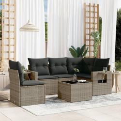 Salon de jardin 6 pcs avec coussins gris r&eacute;sine tress&eacute;e