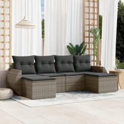 Salon de jardin 6 pcs avec coussins gris r&eacute;sine tress&eacute;e