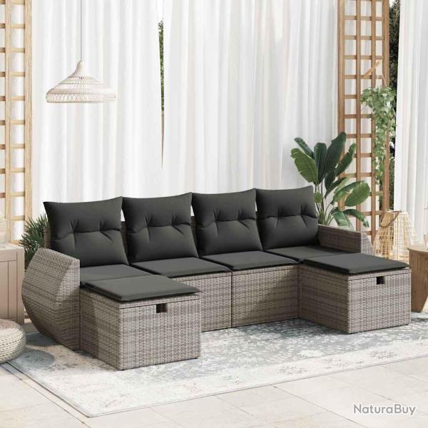 Salon de jardin 6 pcs avec coussins gris r�sine tress�e