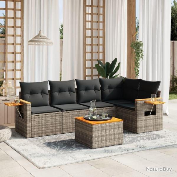 Salon de jardin 6 pcs avec coussins gris r�sine tress�e