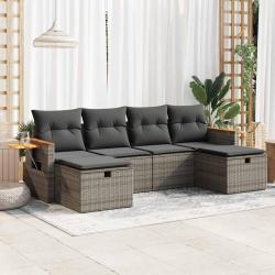 Salon de jardin 6 pcs avec coussins gris r&eacute;sine tress&eacute;e